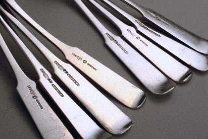 Russian Crested Silver Flatware Set (4 each of tablespoons, forks and knives)